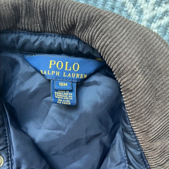 Polo by Ralph Lauren Toddler Navy Blue Jacket with Brown Corduroy Collar - Picture 2 of 7